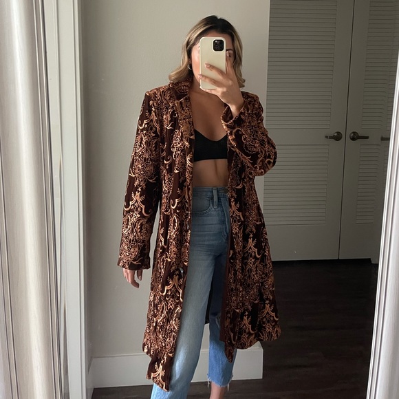 Paco Soler Velvet Long Trench Coat VINTAGE DESIGNER - Picture 6 of 6